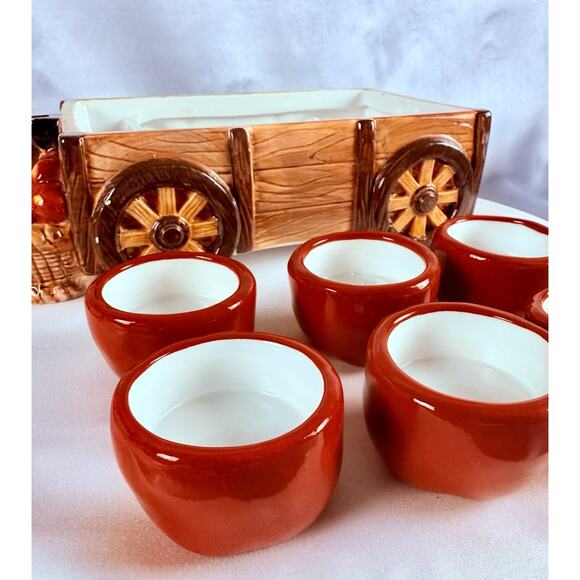 Yankee Candle Ceramic Apple Wagon Cart Box & Lid 6 Tealights Red Cups Retired - Picture 7 of 14